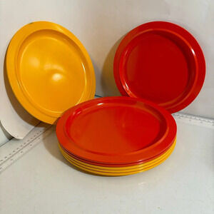 Vintage Rosti Mepal 1970’s set of melamine 7 dinner plates in‎ yellow and orange